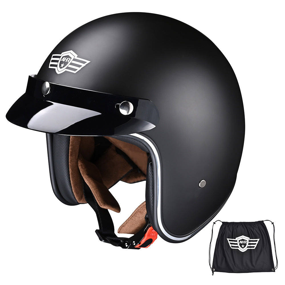AHR Retro DOT 3/4 Open Face Motorcycle Helmet Visor Matte Black – Silicon Power Store (US)