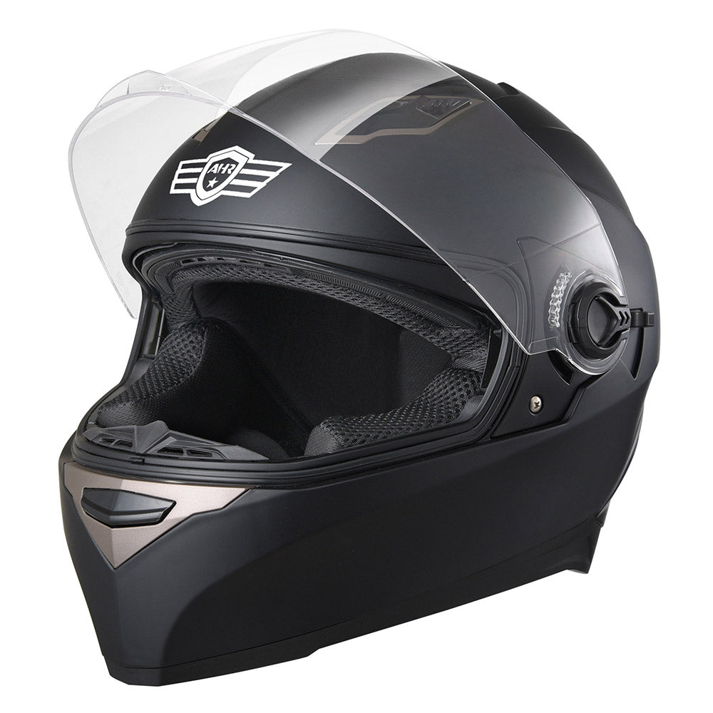 ahr motorcycle helmets AHR DOT Motorcycle Helmet Full Face Dual Visors Matte Black – Silicon Power  Store (US)