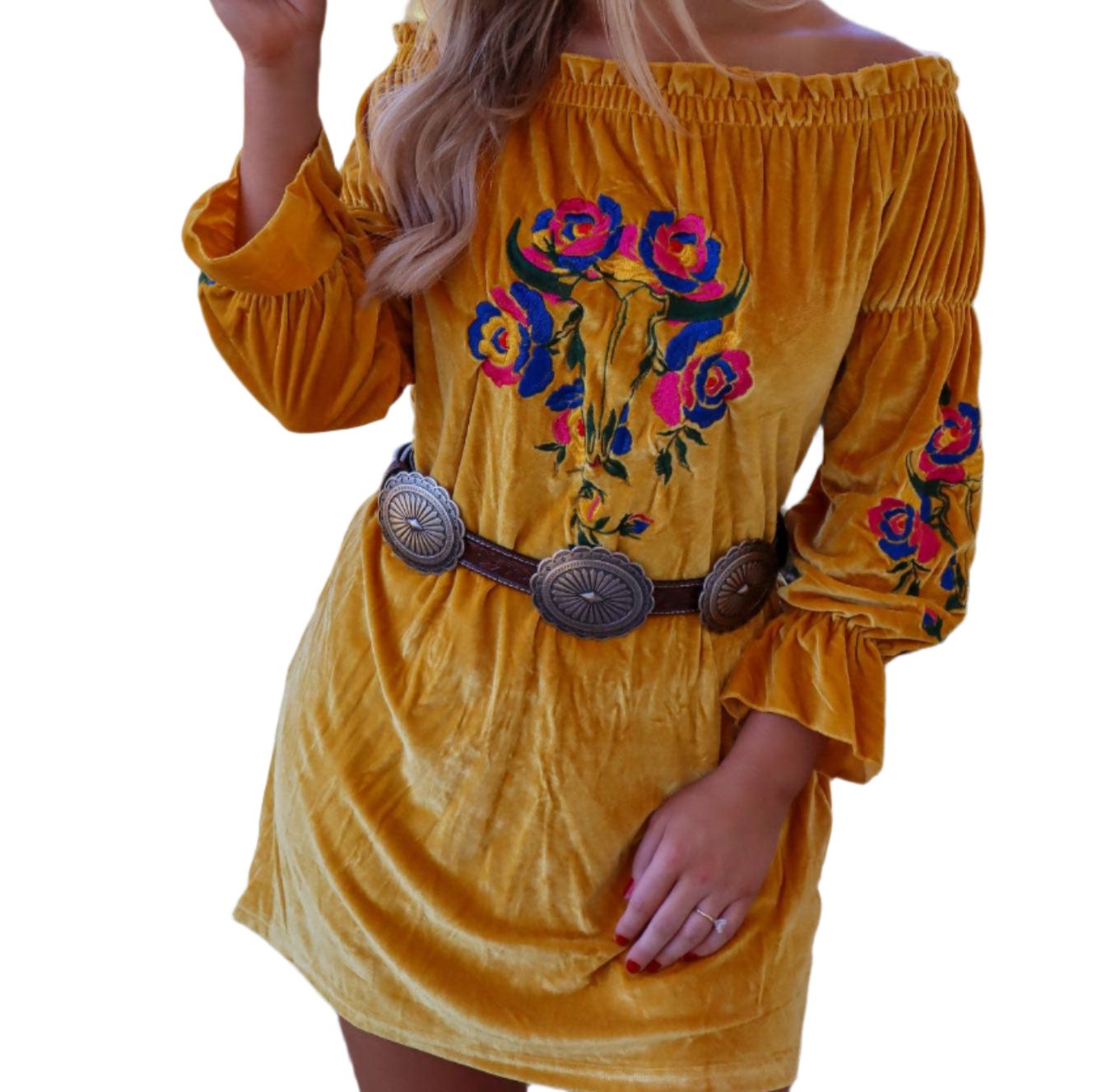 mustard yellow tunic dress Rio Grande Embroidered Velvet Tunic Dress in Mustard [2X, 3X Remaining –  Silicon Power Store (US)