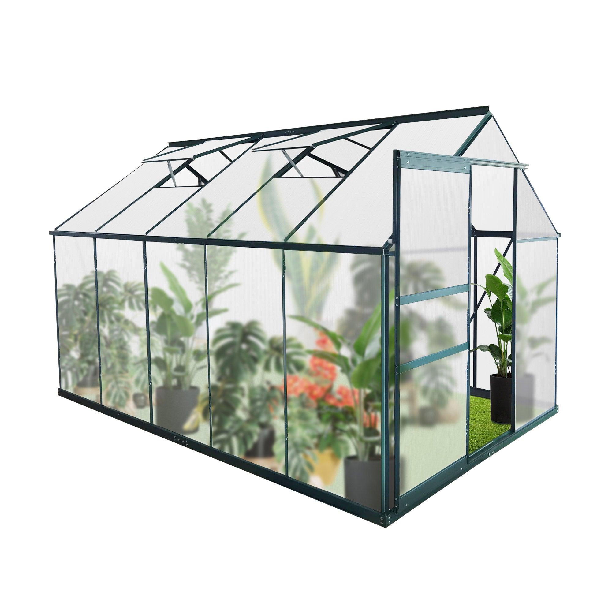 6' X 10' Walk-in Polycarbonate Greenhouse, Aluminum Heavy Duty Greenhouse Kit for Backyard Use in Winter