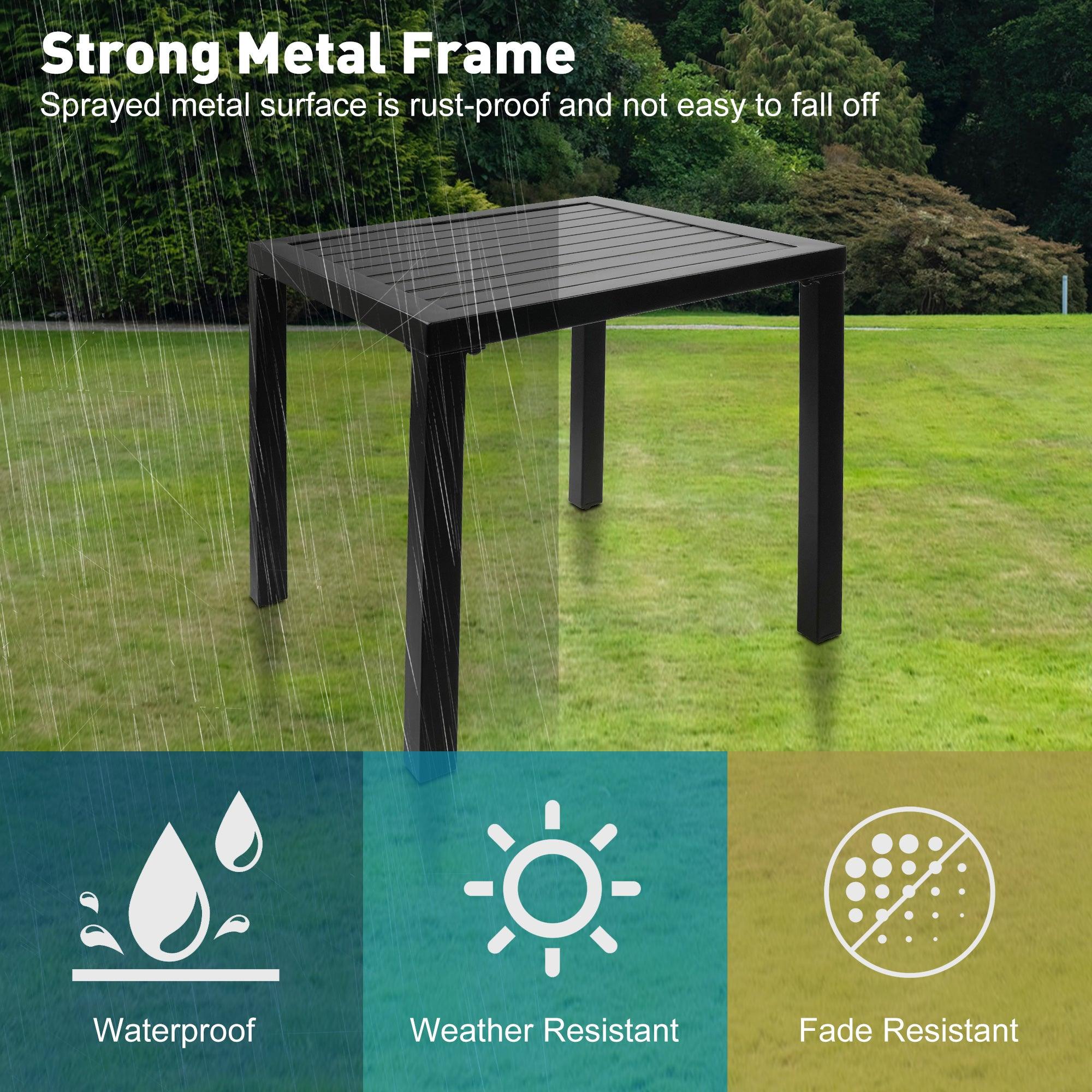 Indoor Outdoor Small Metal Square Side/End Table with Adjustable Legs, Black