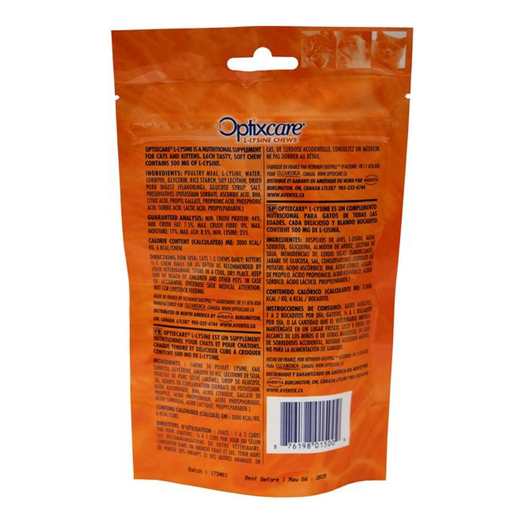 Optixcare L-Lysine Chews for Cats 500mg (60 ct)