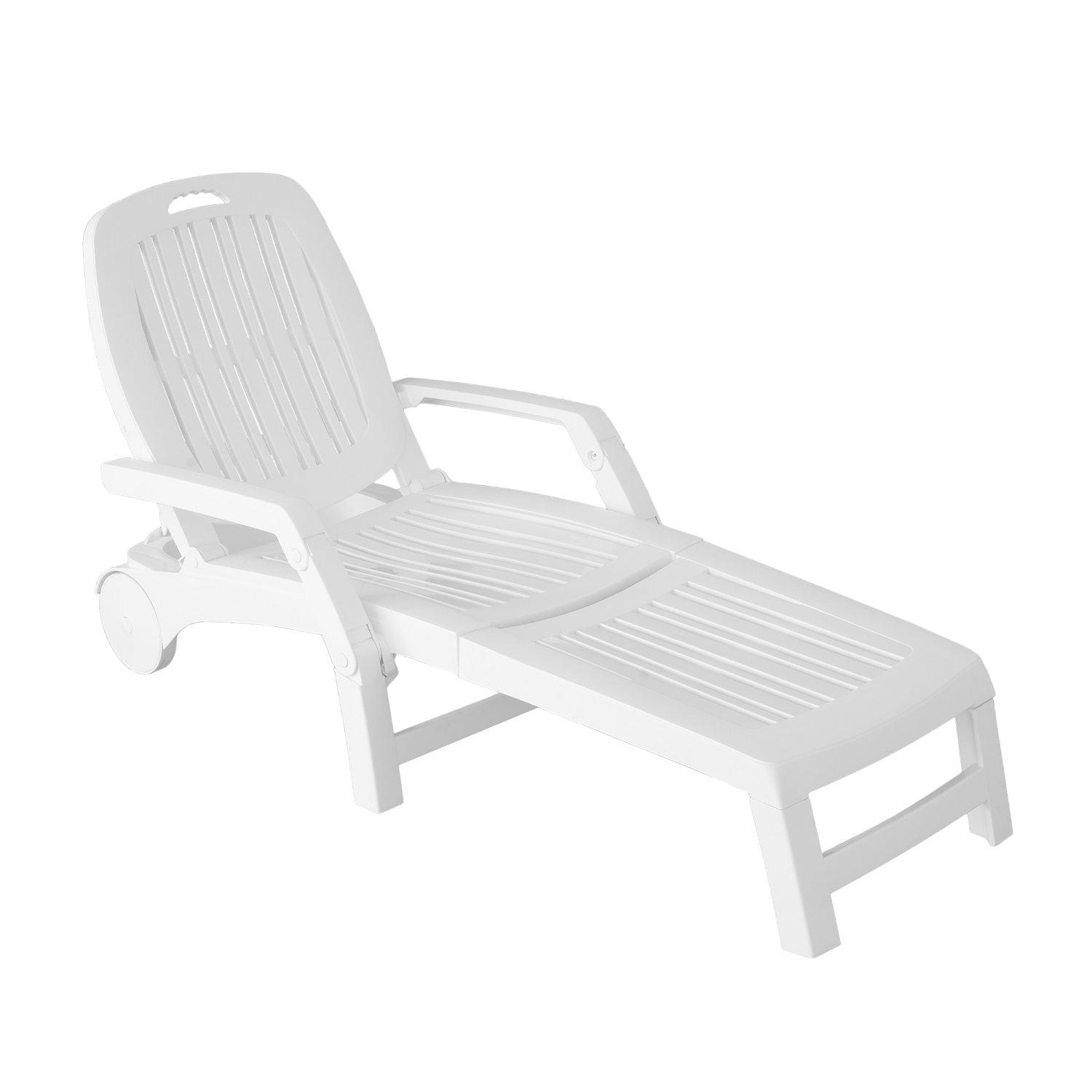 Folding Beach Lounger with Storage Space, Plastic Lounger Backrest with Four Special Adjustable Angle, with Wheels