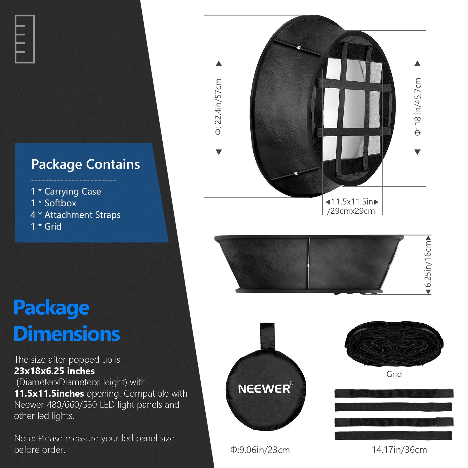 NEEWER Collapsible Honeycomb Grid Softbox Diffuser