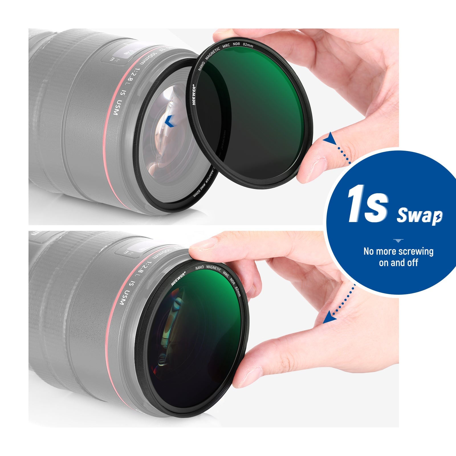 NEEWER 5-in-1 Magnetic Lens Filter Kit (1/4 Black Diffusion+GND8+ND8+ND64+Ring)