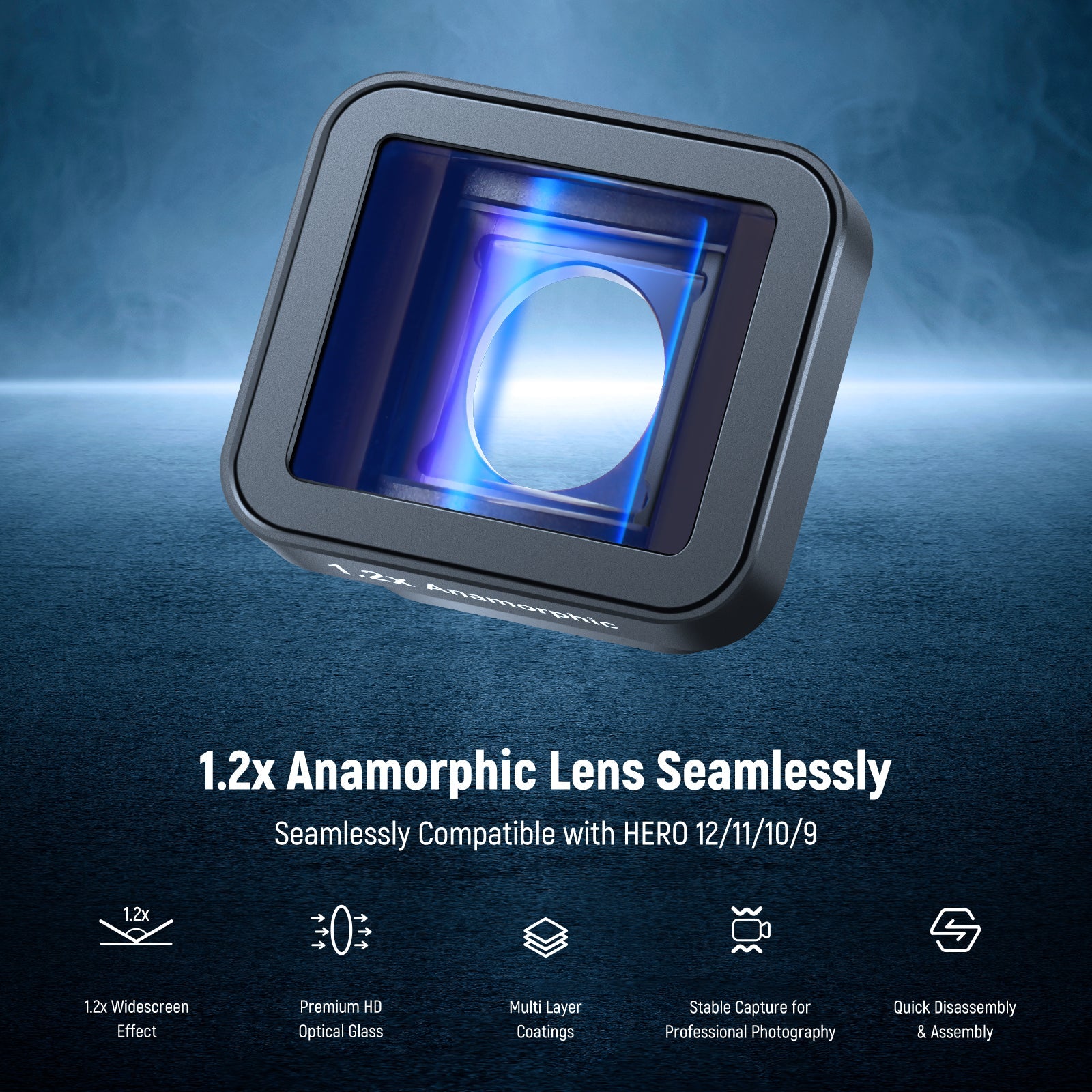 NEEWER LS-56 1.2x Anamorphic Lens Compatible with GoPro Hero 12 11 10 9