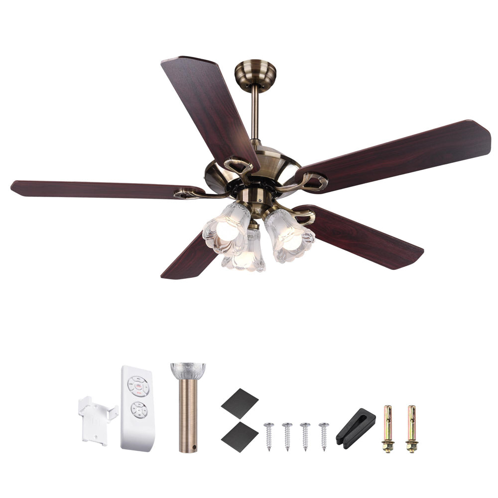 Yescom 51" Ceiling Fan w/ 3 Lights Remote Reversible 5-Blade Bronze