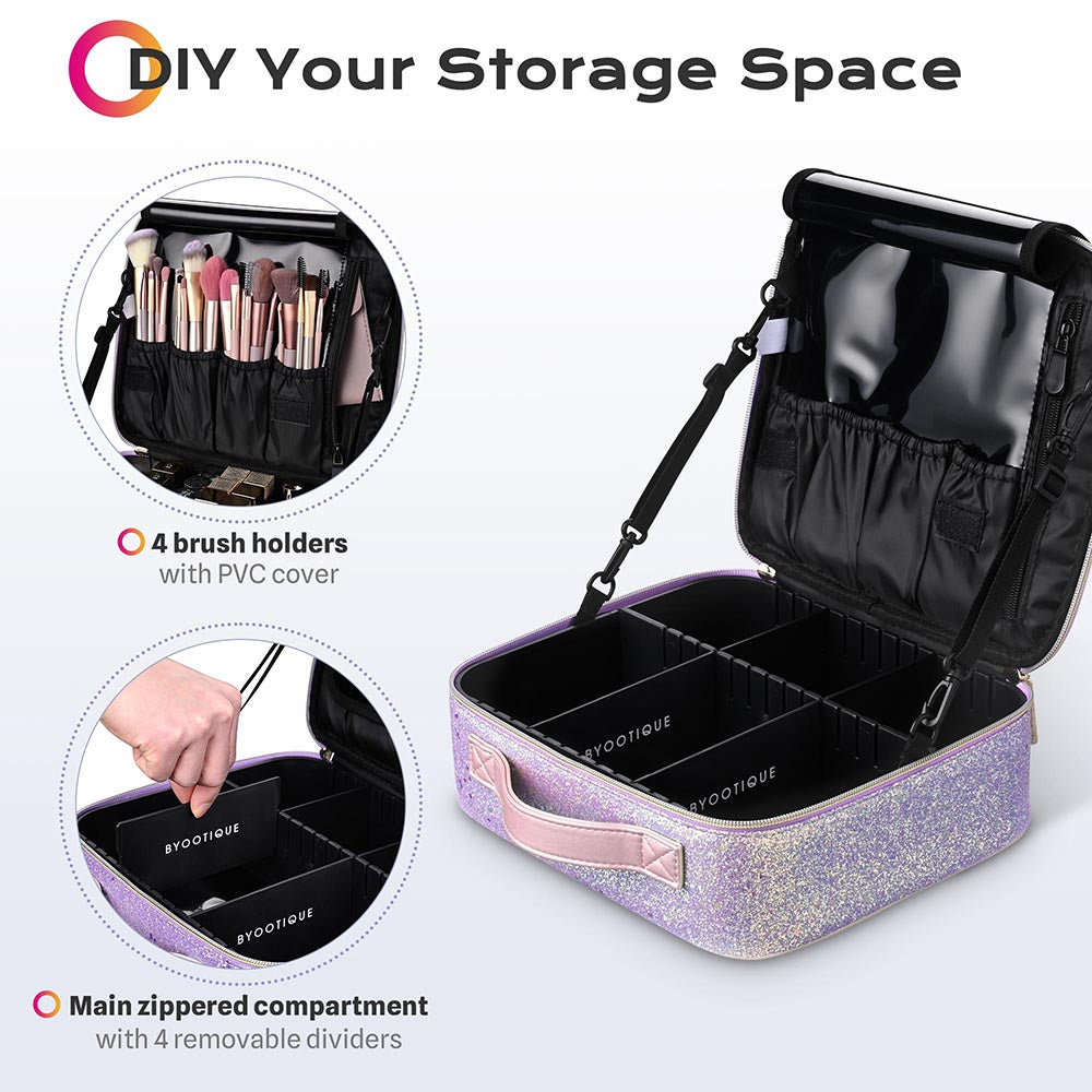 beauty box travel makeup bag cosmetics train case Byootique Sparkle Makeup Train Case w/ Dividers & Brush Holder – Silicon Power Store (US)