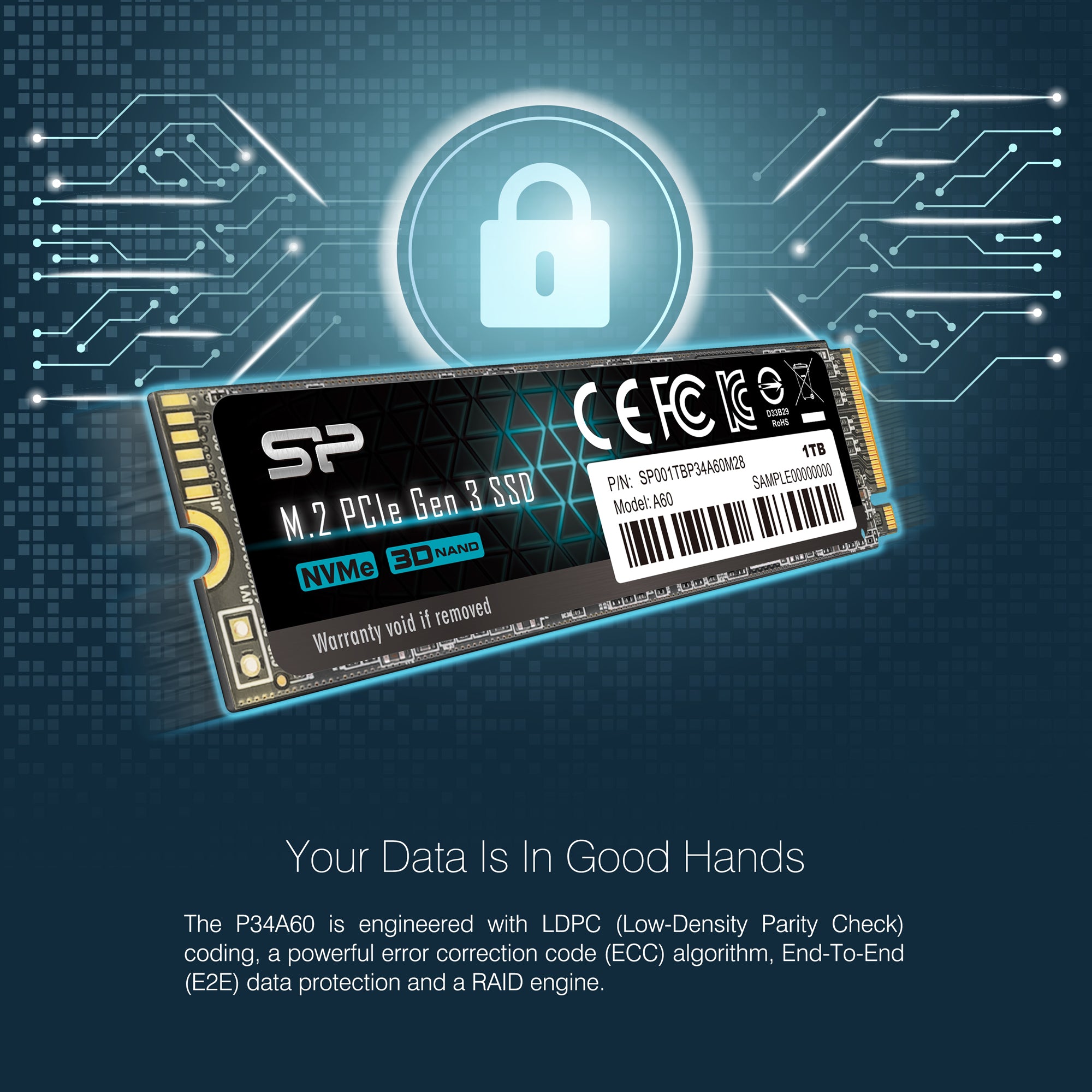 Silicon Power P34A60 1TB NVMe PCIe Gen3x4 M.2 2280 Internal Solid