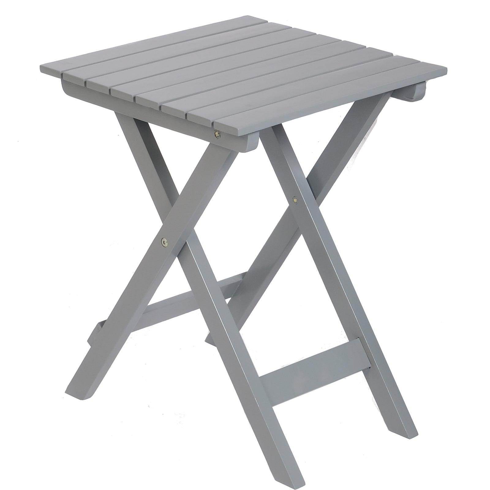 Outdoor Wooden Folding Square Side Table, Portable Lounge End Table, Grey