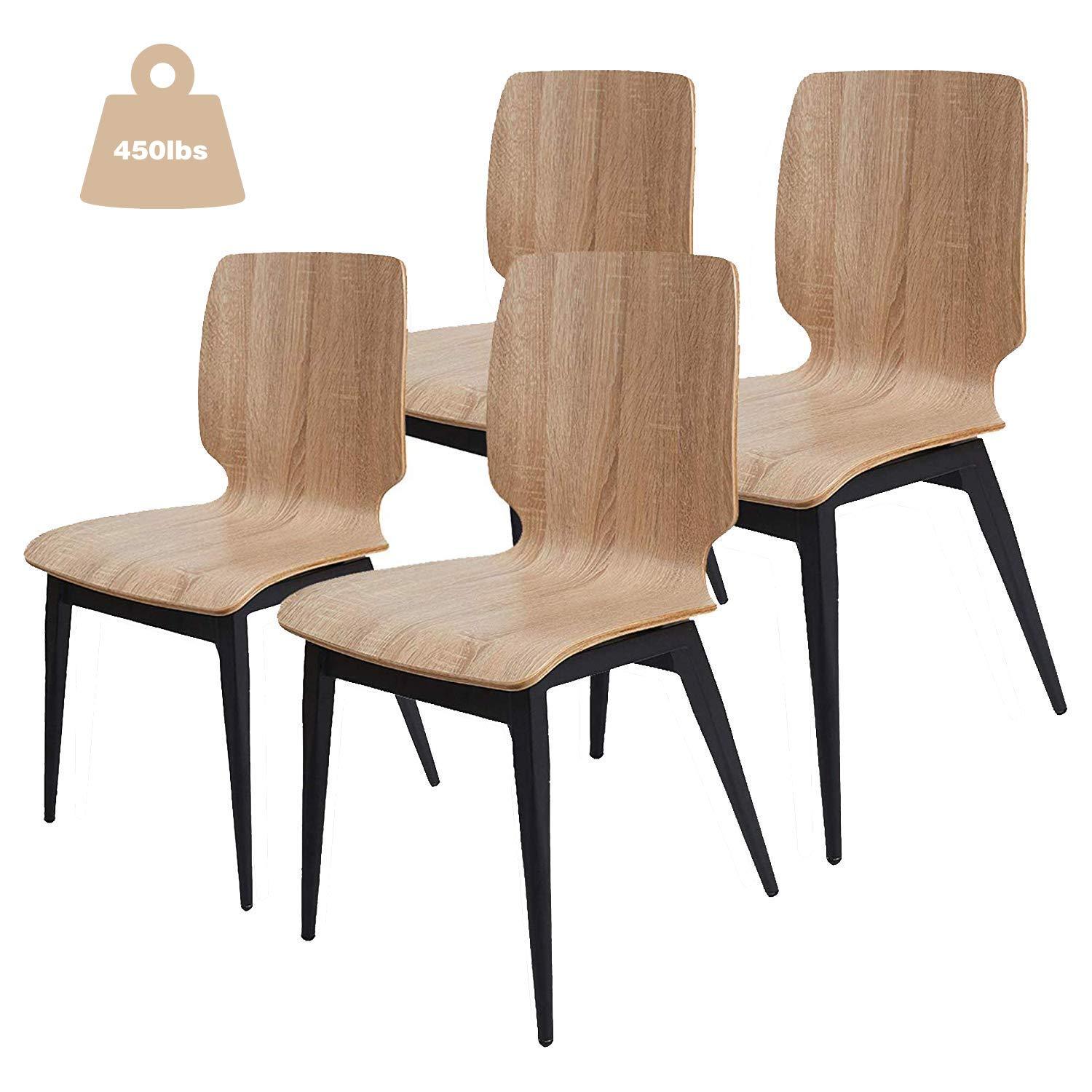 Set of 4 Kitchen Dining Chairs with Bentwood Seat and Metal Legs, Ergonomic Design, Natural