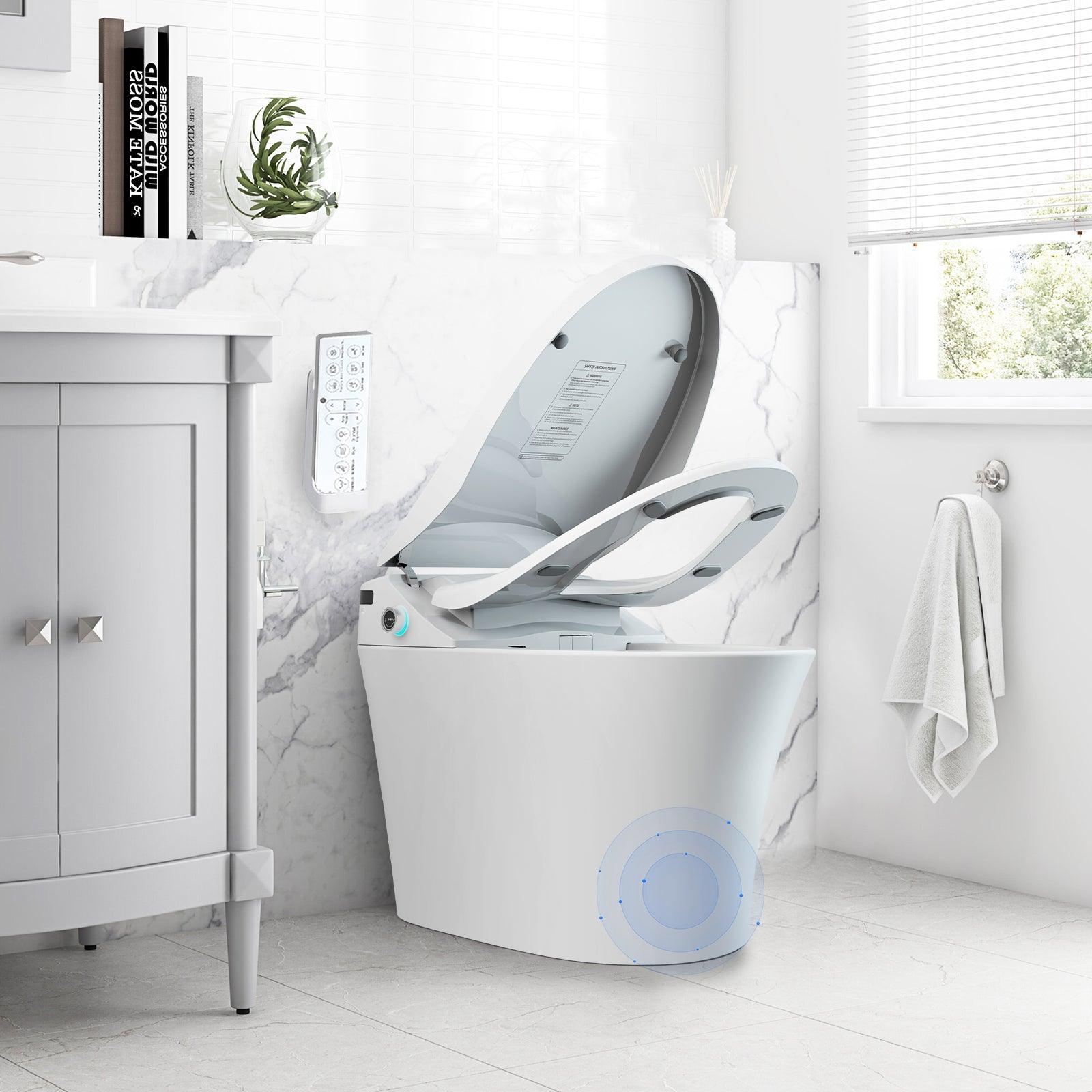 Smart Electronic One Piece Bidet Toilet with Heated Seat and Dryer, Foot Sensing, Dual Auto Flush, Blackout Flush