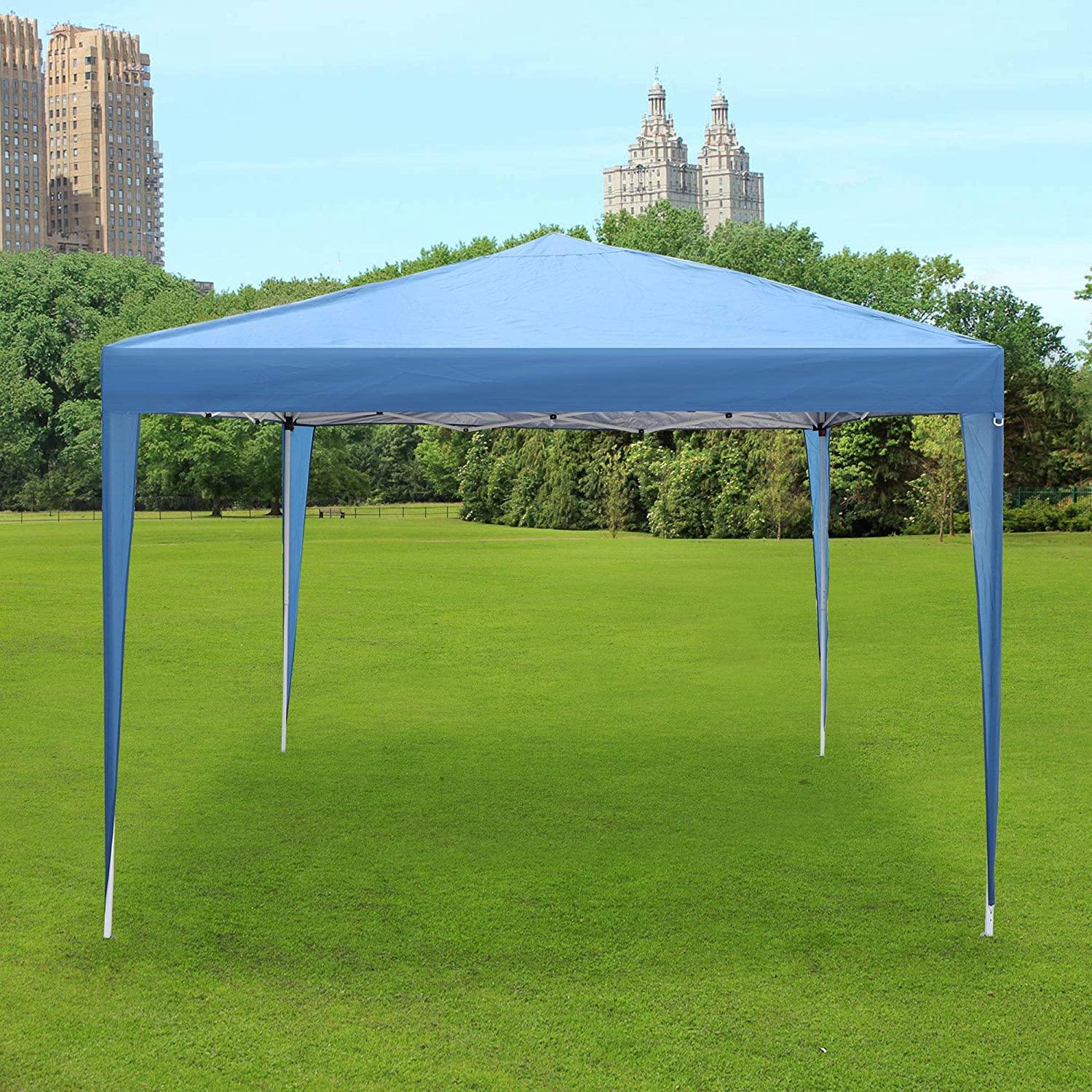 10 ft. Foldable Pop Up Canopy Tent with Mesh Sidewall Height Adjustable Outdoor Gazebos with Carrying Bag, Blue