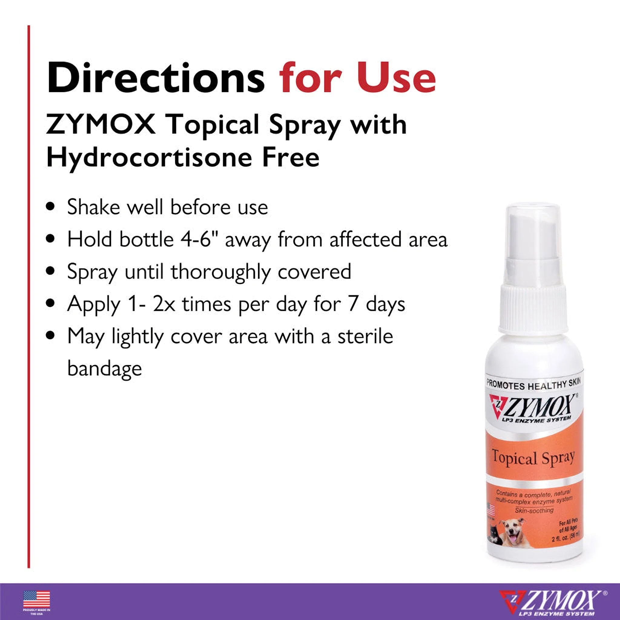 Zymox Topical Spray Hydrocortisone Free for Dogs & Cats (2 oz)