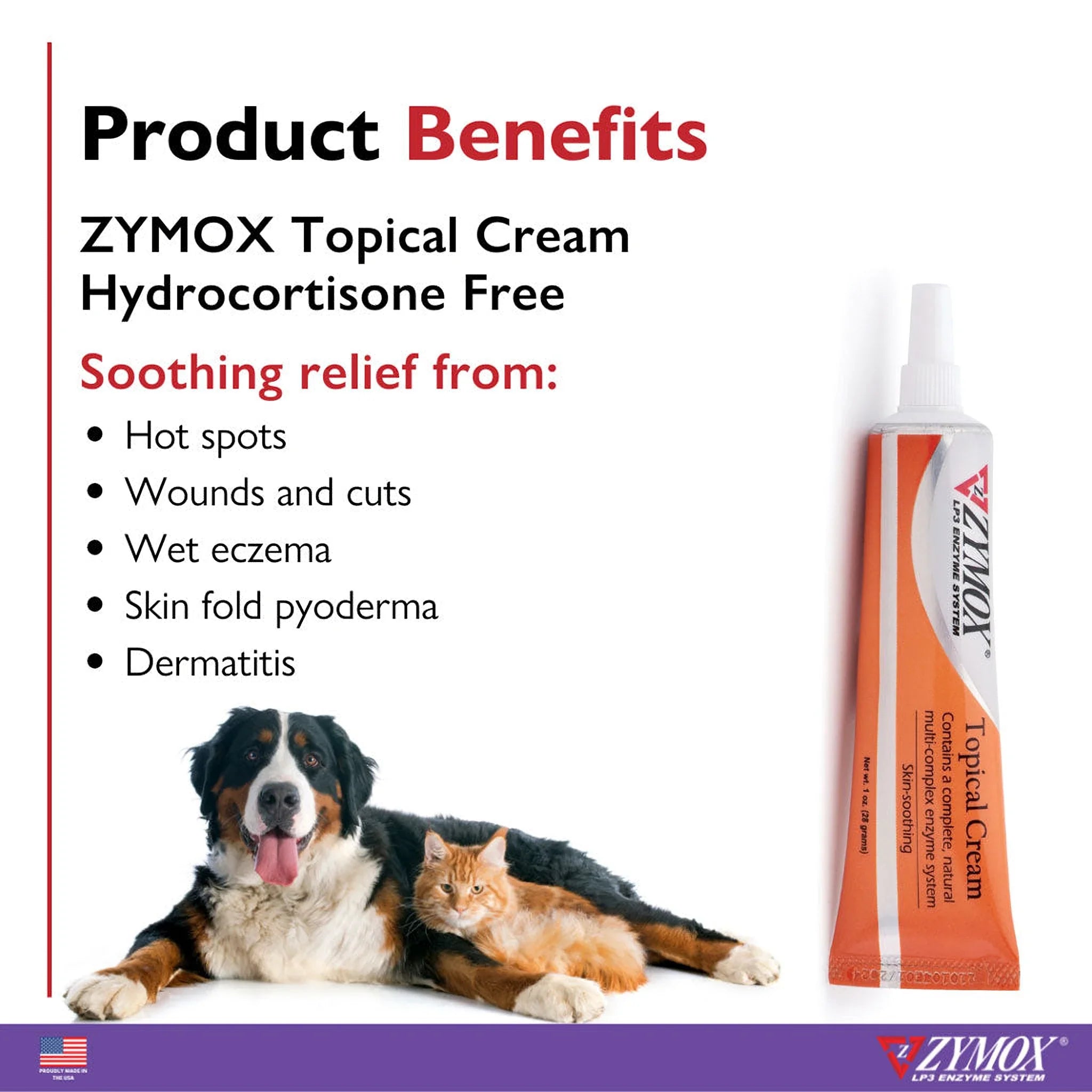 Zymox Topical Cream Without Hydrocortisone Free for Dogs & Cats (1oz)