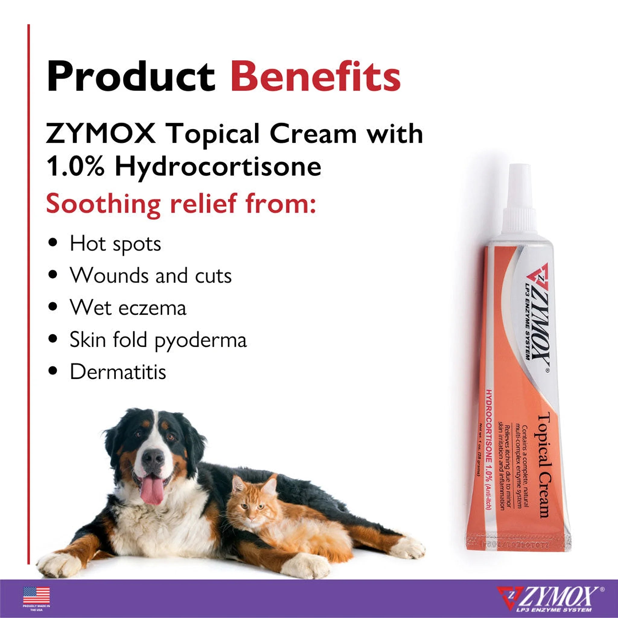 Zymox Veterinary Strength Topical Cream Hydrocortisone 1.0% for Dogs & Cats (1 oz)