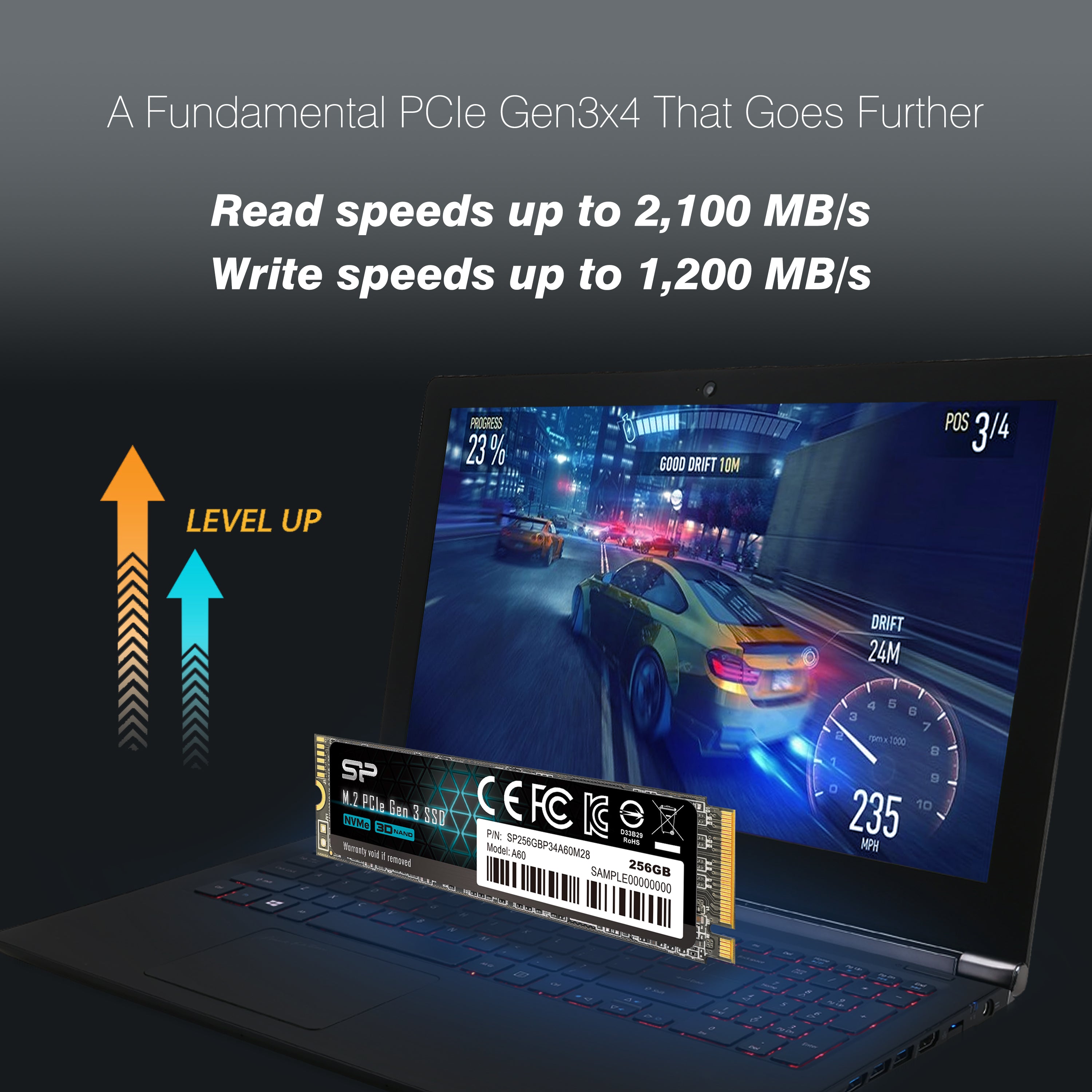 Silicon Power P34A60 256GB NVMe PCIe Gen3x4 M.2 2280 Internal Solid State Drive