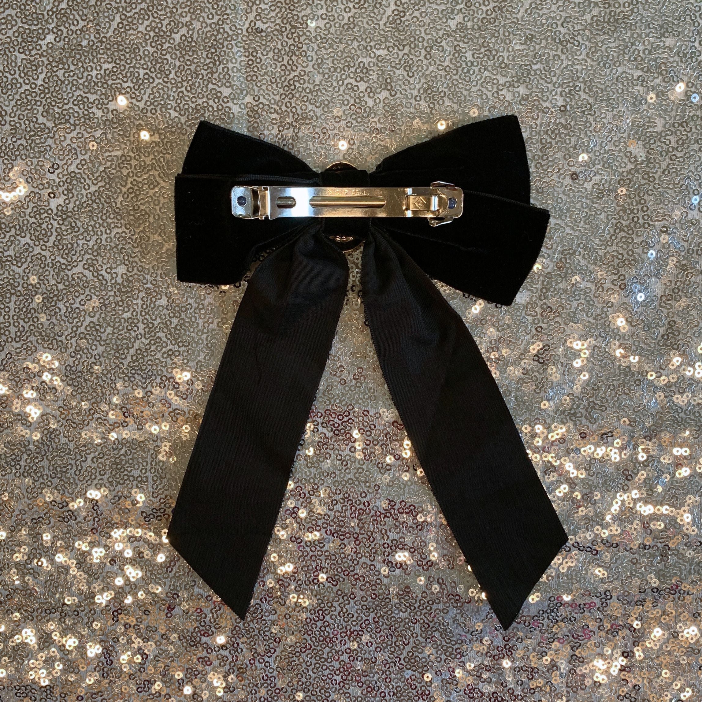 Black Velvet Cameo Hair Clip Bow