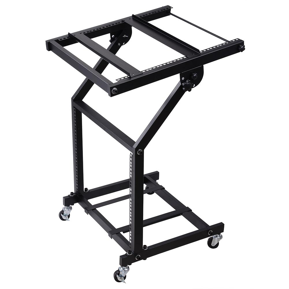 Yescom 19in 9U Stage Rolling Audio Mixer Stand Rack Cart w/ 4 Poles