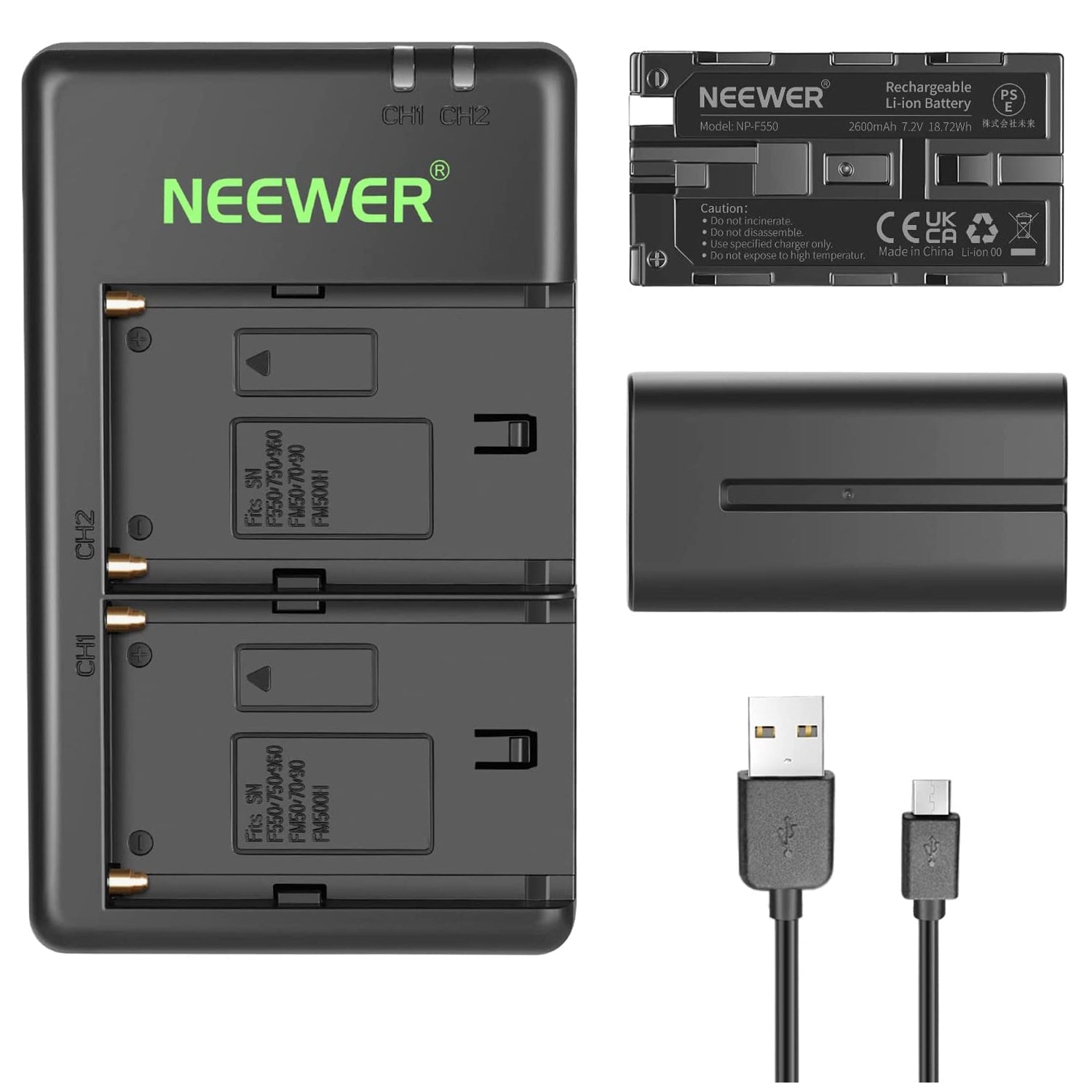 NEEWER NP-F550 Battery Charger Set for Sony