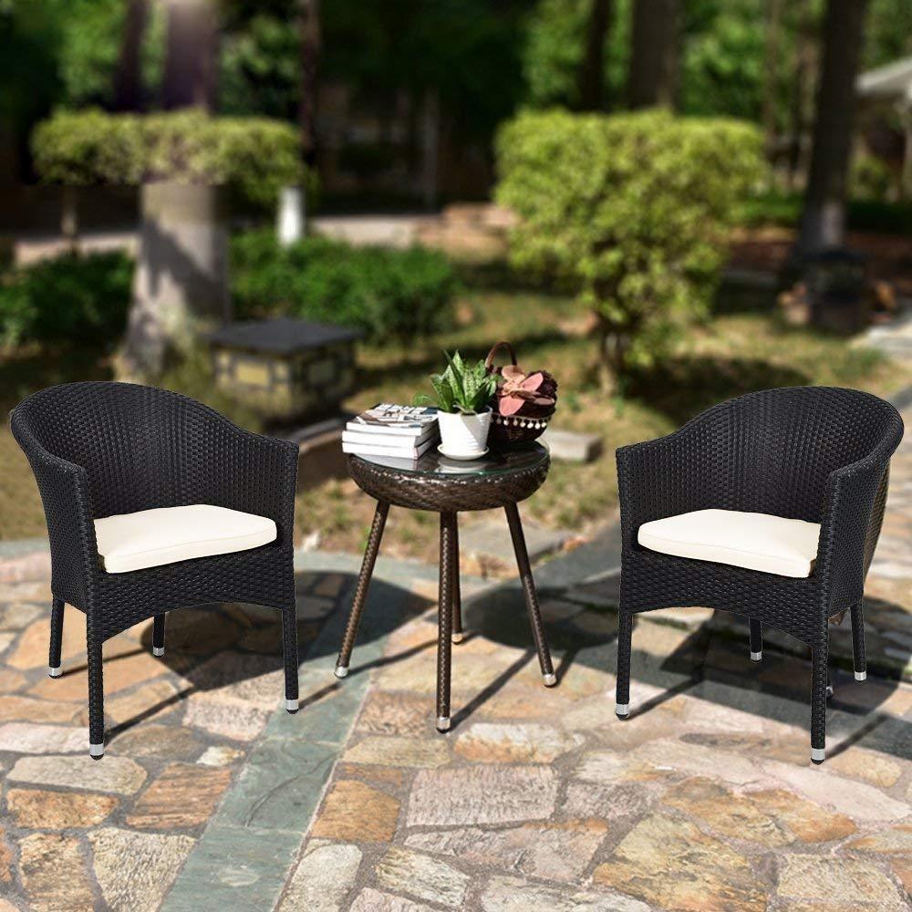 Outdoor Dining Rattan Chairs Patio Garden Furniture with Seat Cushions, Black