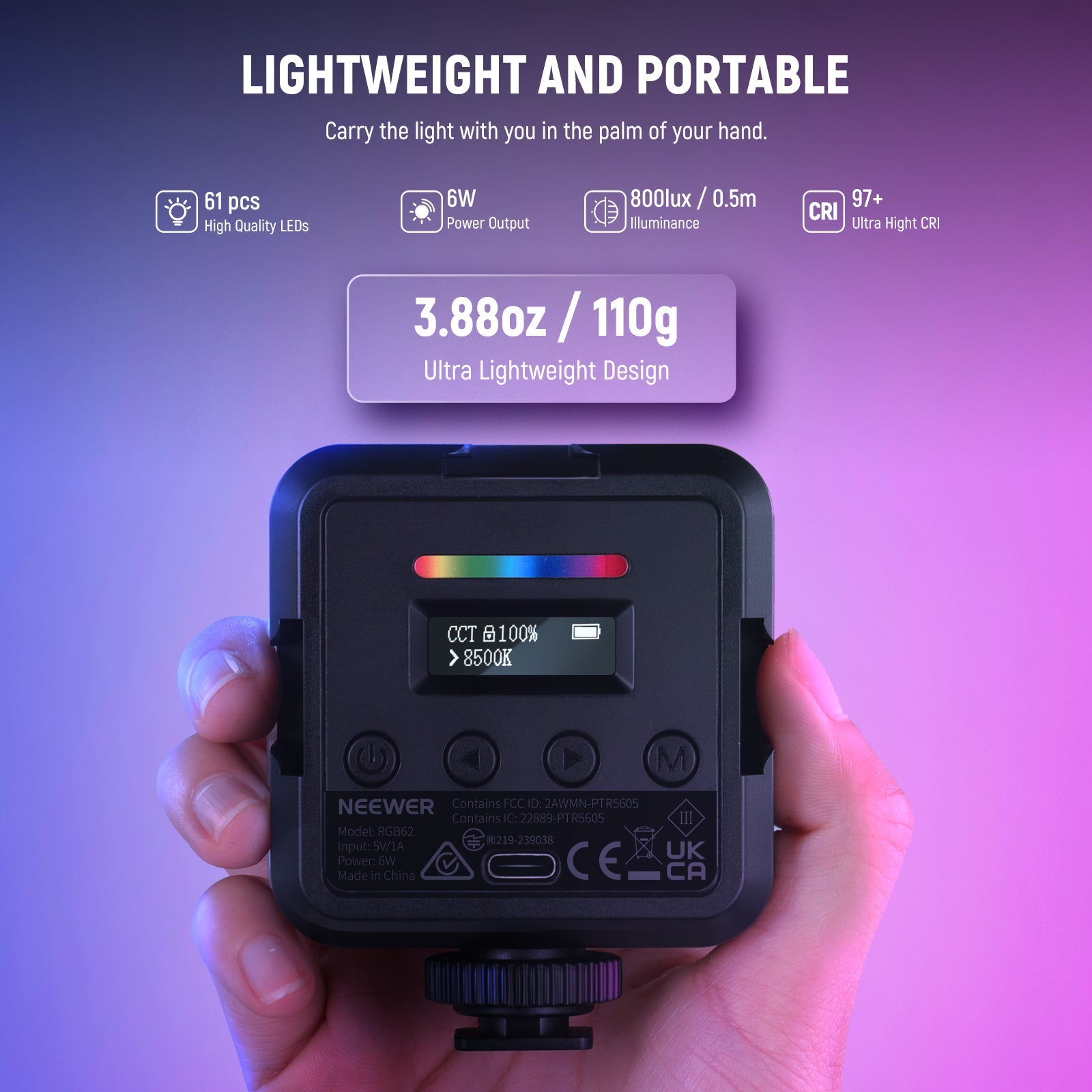 NEEWER RGB62 App Control Magnetic RGB Video Light