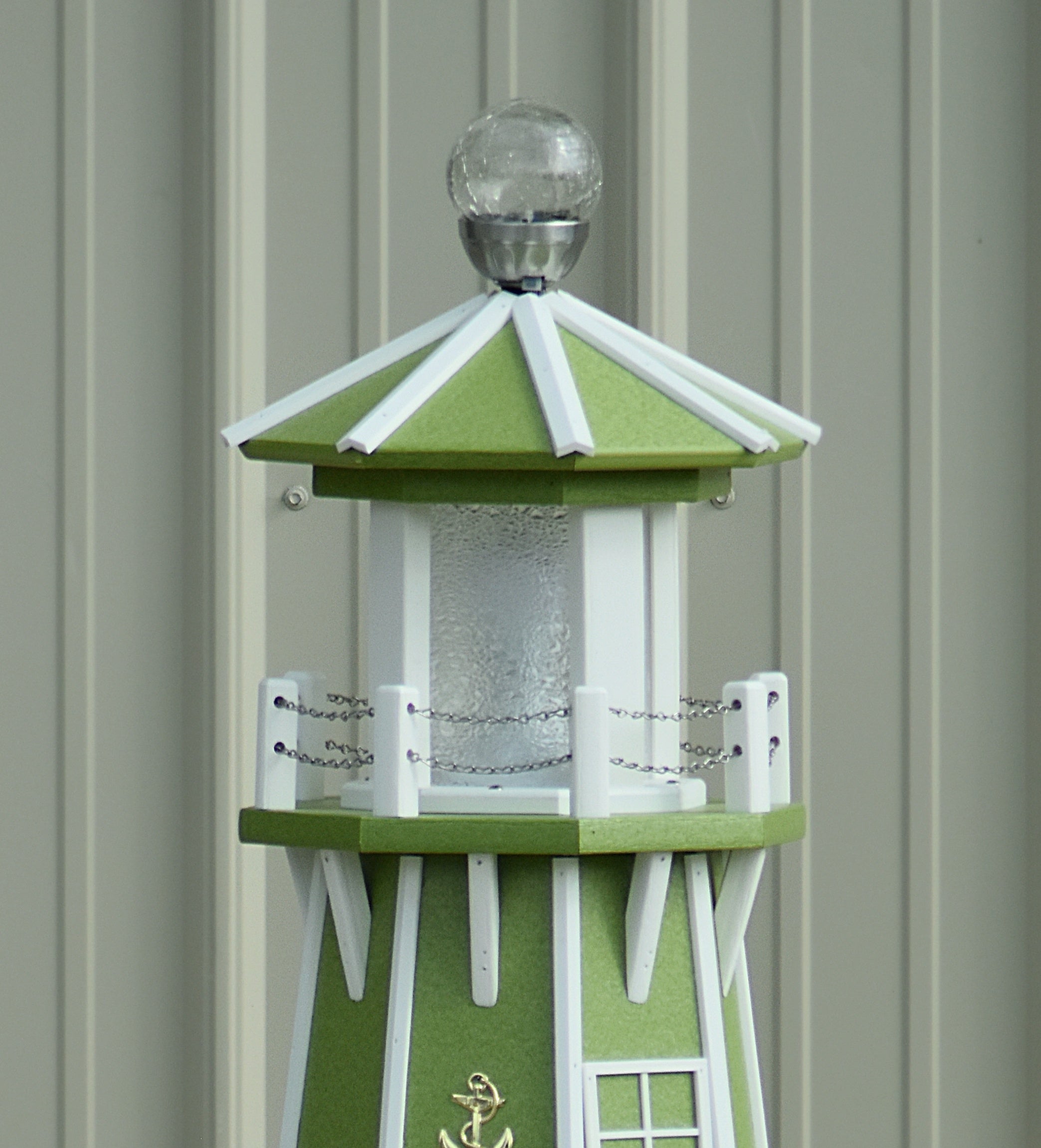 39"  Octagon, Solar and Electric Powered  Poly, Lawn Lighthouse, Lime Green/white trim