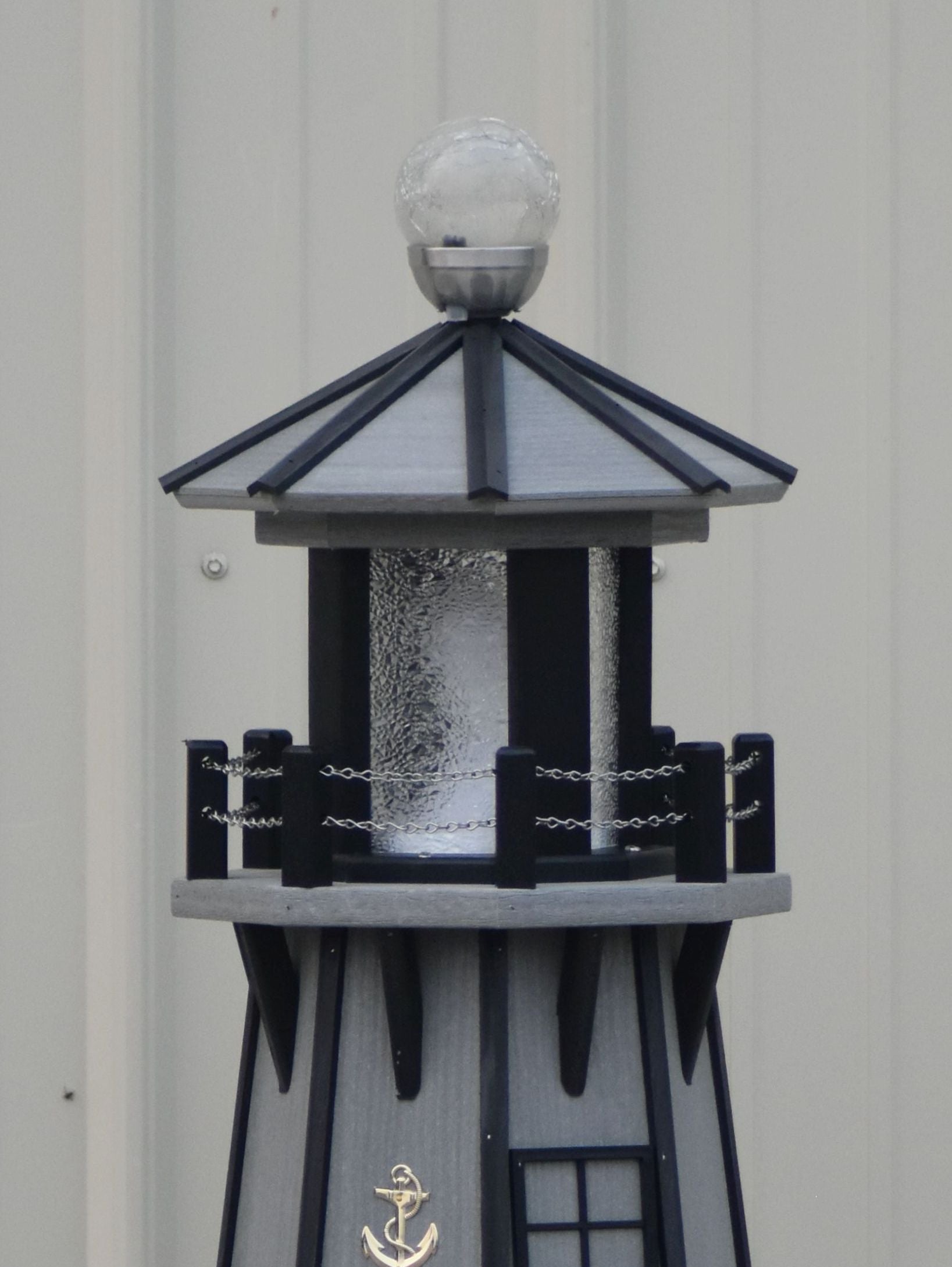 39" Octagon, Solar and Electric Powered  Poly, Lawn Lighthouse, Driftwood Gray/black trim