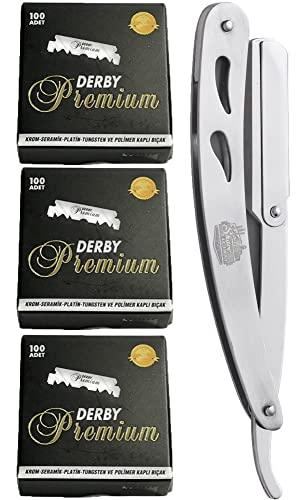 The Shave Factory Straight Edge Razor Kit (Steel Razor / 300 Derby Premium Single Edge Razor Blades)