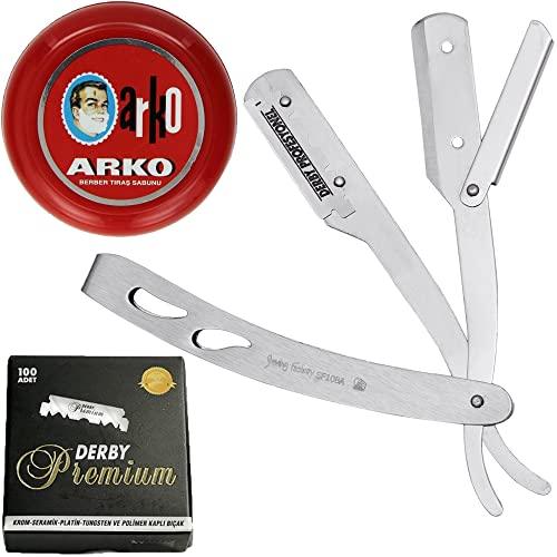 The Shave Factory Straight Edge Razor Kit (Matte/Arko Shaving Soap / 100 Derby Premium Single Edge Razor Blades)