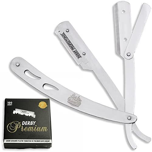 The Shave Factory Straight Edge Razor Kit (Steel Razor / 100 Derby Premium Single Edge Razor Blades)