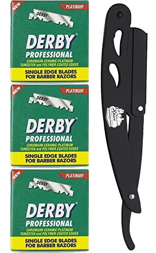 The Shave Factory Straight Edge Razor Kit (Black / 300 Derby Professional Single Edge Razor Blades)