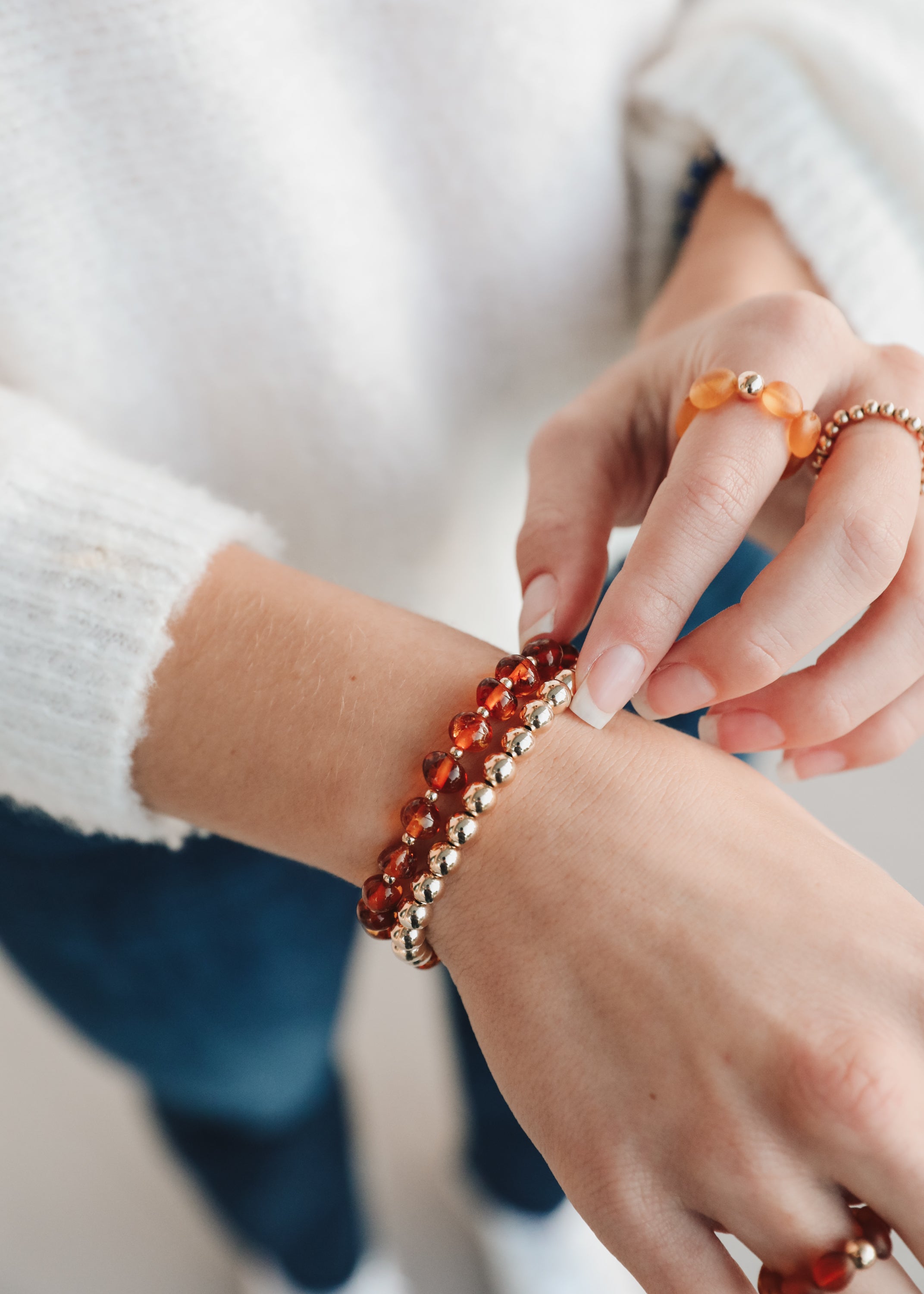 Baltic Sea Amber : Gold Sun + Moon || Adult Bracelets