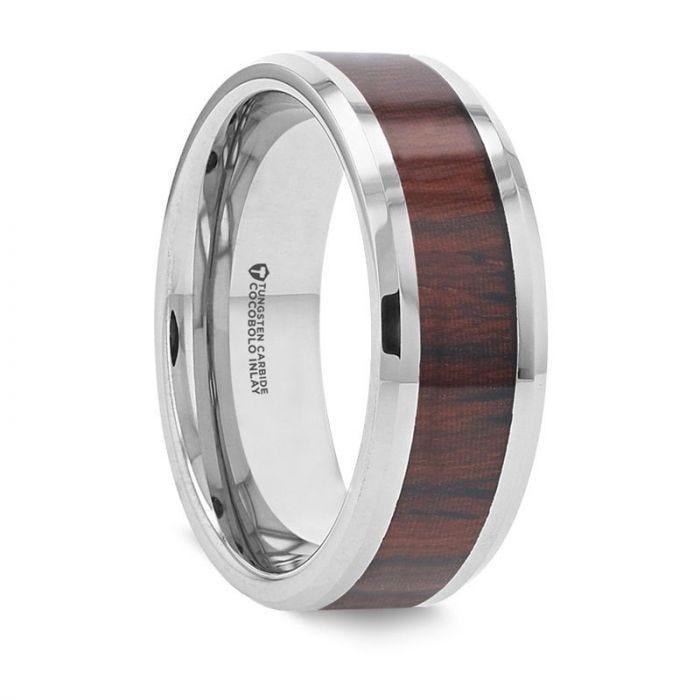 PRESLEY Tungsten Carbide Ring with Rich Cocobolo Wood Inlay – 8mm