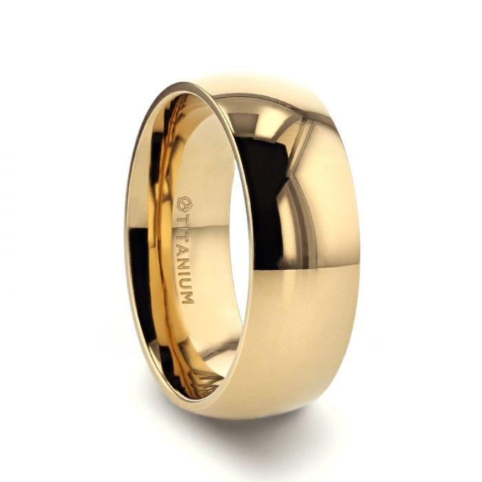 VANNA Traditional Domed Gold Plated Titanium Wedding Ring - 8mm