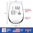 69 + 1 Middle Finger - 70th Birthday Stemless Wine Glass for Women & Men - Cute Funny Wine Gift Idea - Unique Personalized Bday Glasses for Mom, Dad, Friend Turning 70 - Drinking Party Decoration