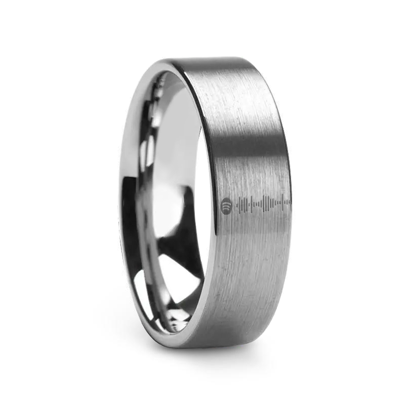 Music Code Engraved Flat Pipe Cut Tungsten Ring Brushed - 6mm - 12mm