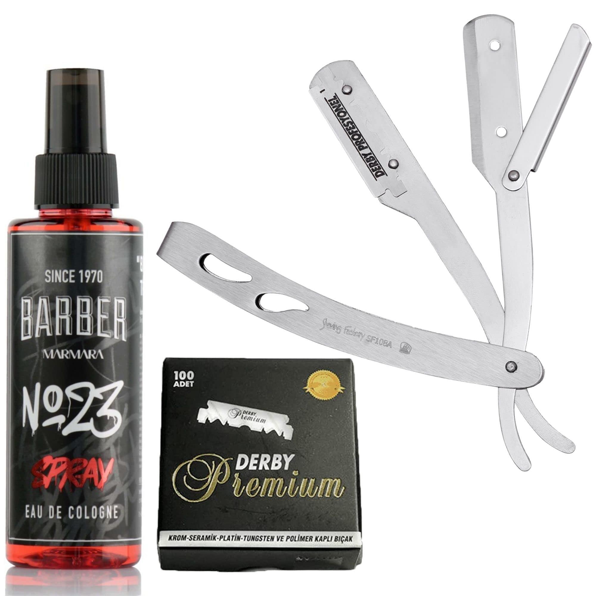 The Shave Factory Straight Edge Razor Kit (Matte/Barber No23 50ml Cologne / 100 Derby Premium Single Edge Razor Blades)