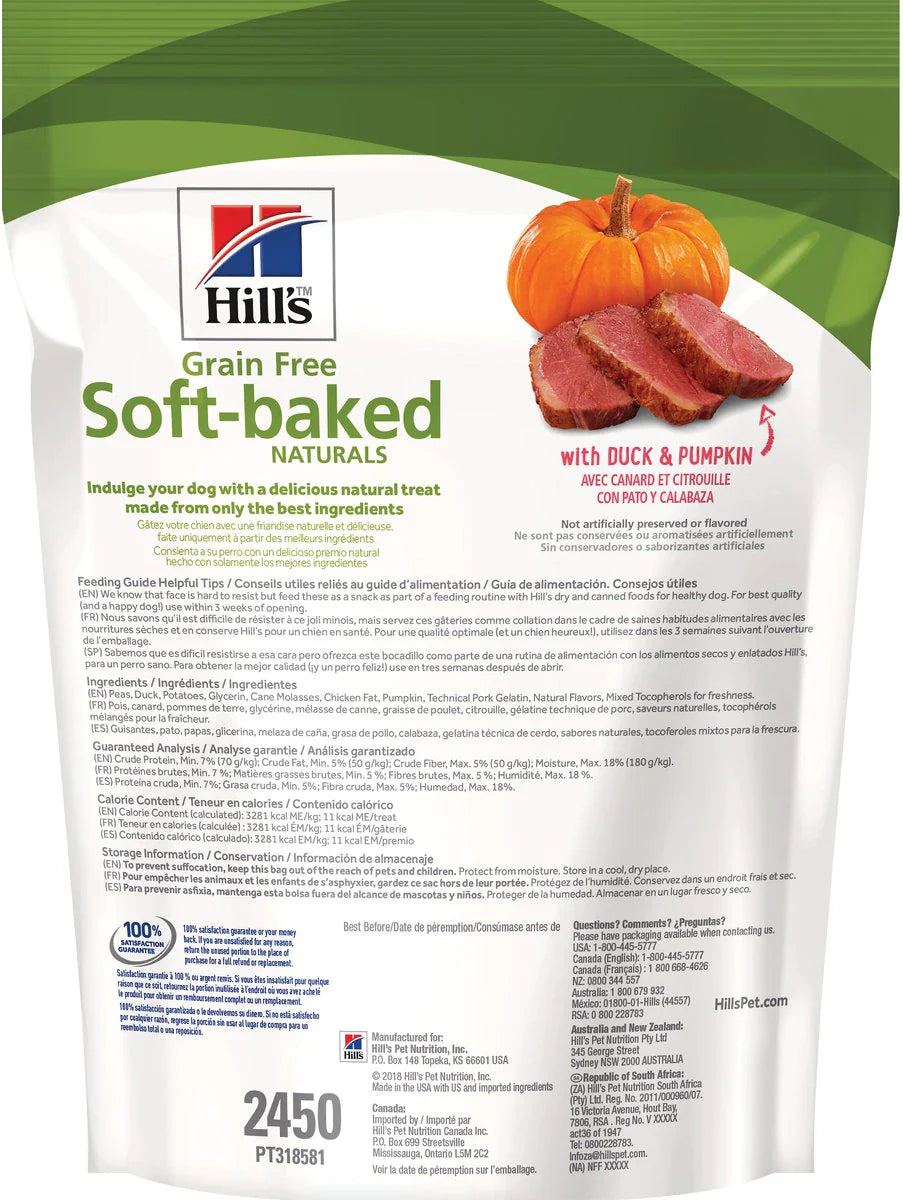 Hill's Grain Free Soft-Baked Naturals Dog Treats, with Duck & Pumpkin, 8 oz bag