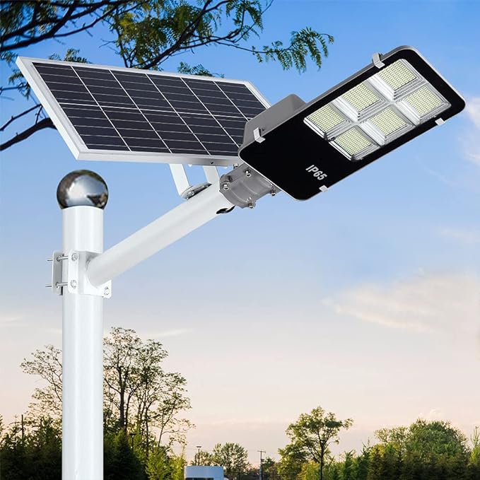 400W Solar Street Lights Outdoor, Dusk to Dawn Solar Led Outdoor Light with Remote Control, 6500K Daylight White