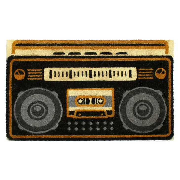 '80s Boombox Doormat in Natural Coir | Non-slip Outdoor Rug 18" x 30"