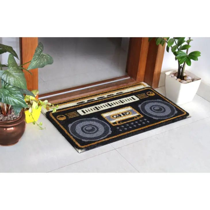 '80s Boombox Doormat in Natural Coir | Non-slip Outdoor Rug 18" x 30"