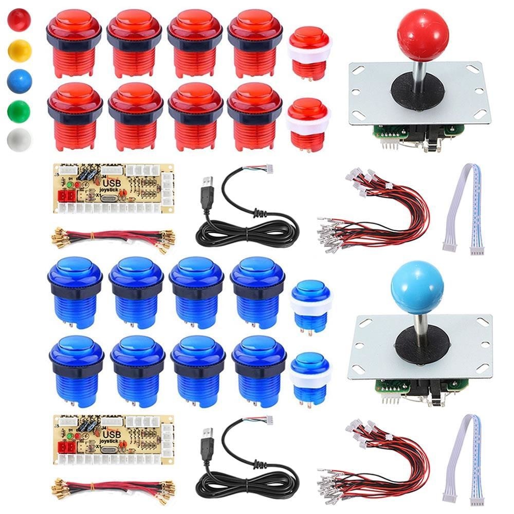 2 Players PC Game USB Controller LED Push Buttons Cables DIY Arcade Joystick Kit