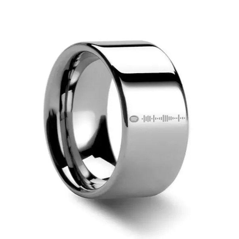 Music Code Engraved Flat Pipe Cut Tungsten Ring Polished - 6mm - 12mm