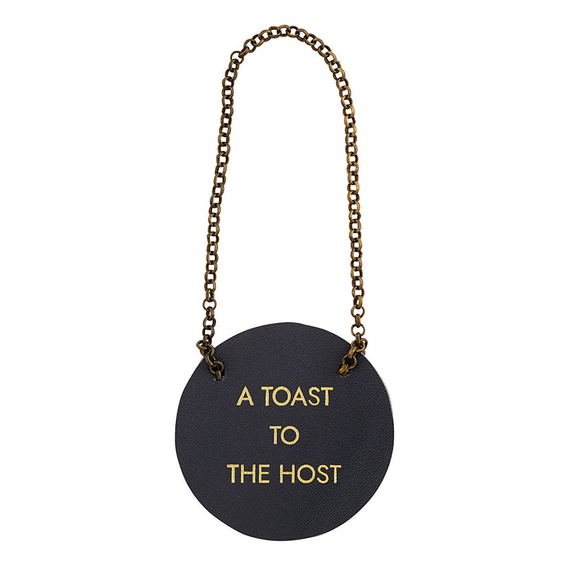 A Toast to the Host Leather Wine Bottle Tag