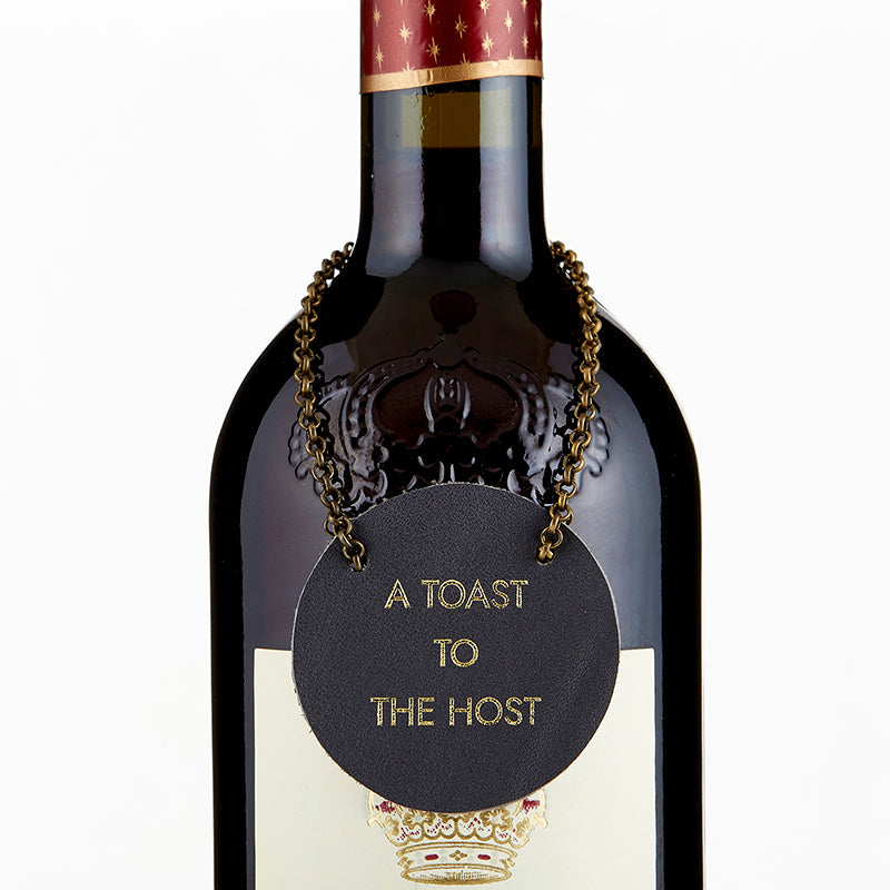 A Toast to the Host Leather Wine Bottle Tag