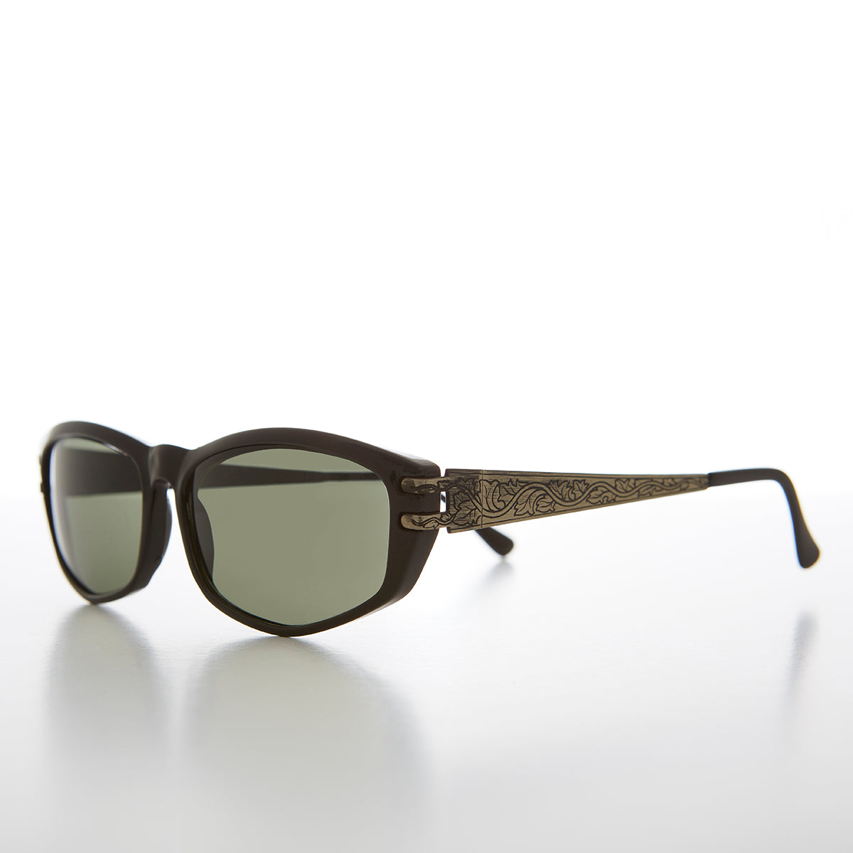 Rectangular Sunglass with Art Deco Etched Temples - Arizona