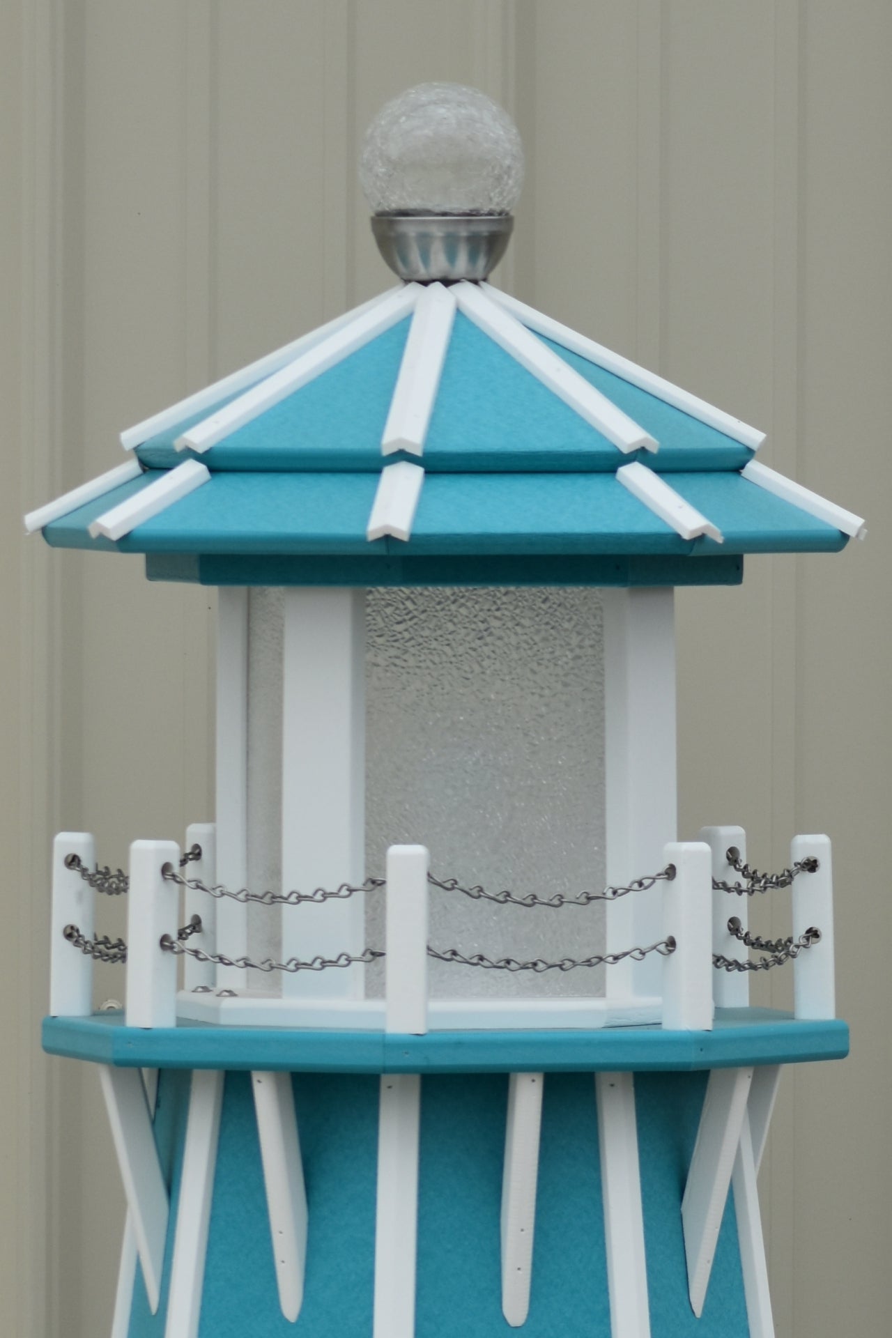 4 ft. Octagon Solar and Electric Powered Poly Garden Lighthouses Aruba Blue and White