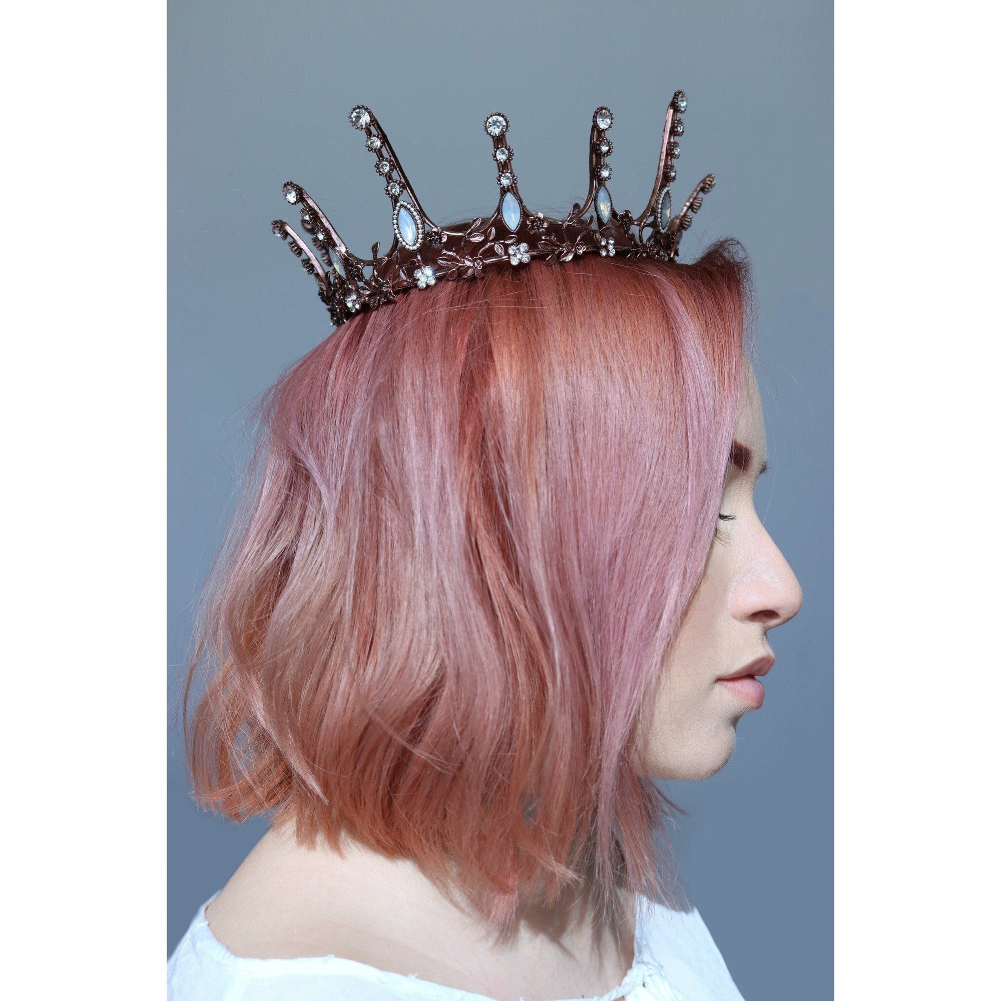 Aggressively Rosy Crown Tiara in Rose Gold and Opal | Royalty Crown Party or Bridal Hair Accessory