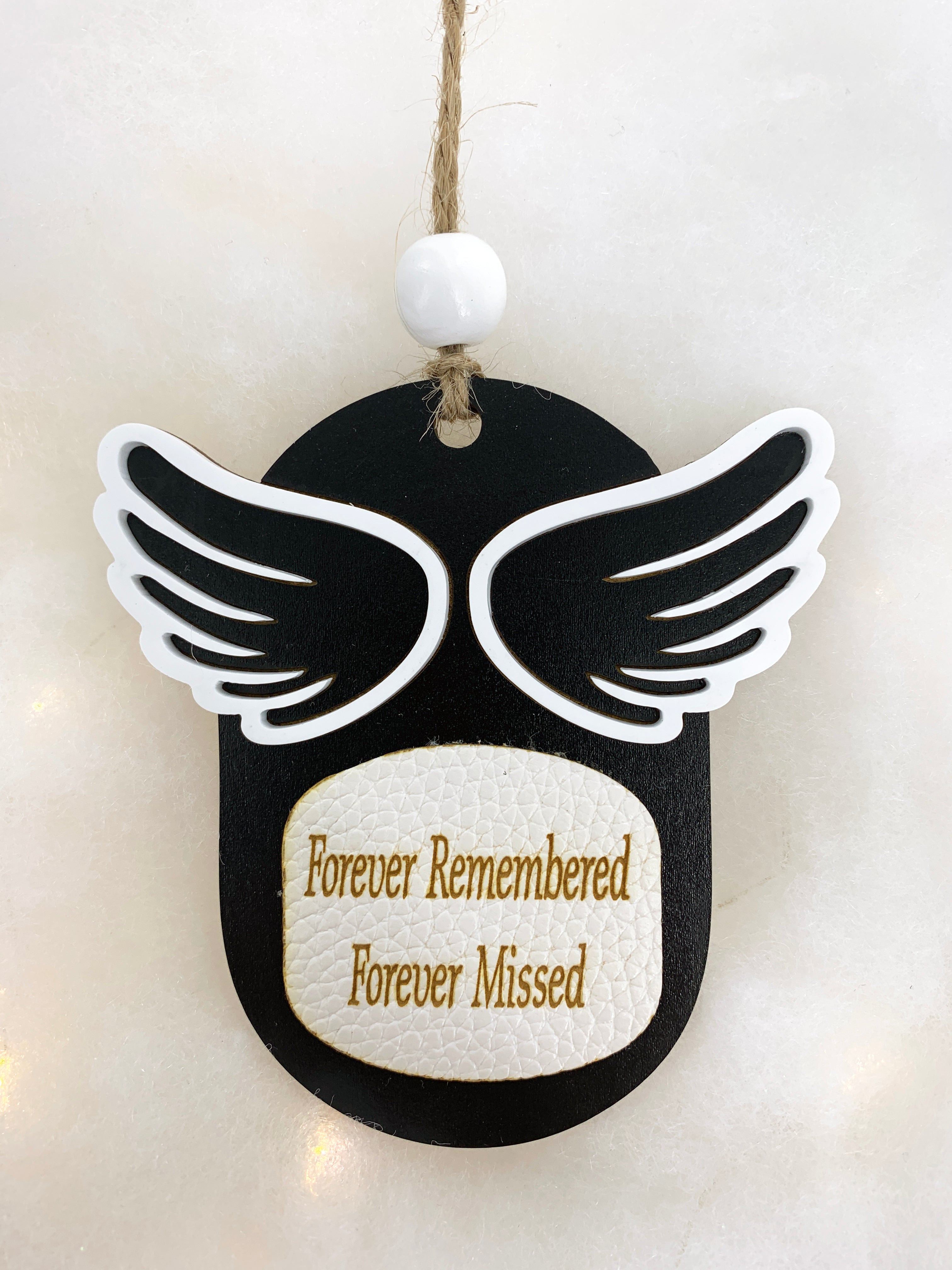 Angel Wing Memorial Holiday Ornament in Memory of Loved One Forever Remembered Forever Missed Christmas Tree Sympathy Gift by Weathered Raindrop